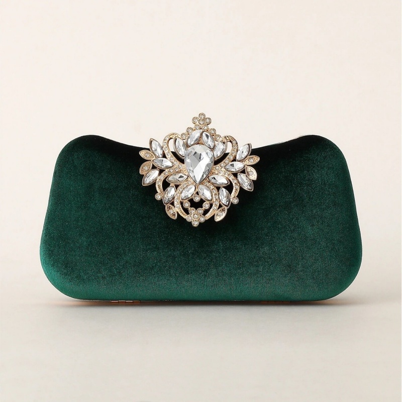 Women Bags Golden - Dark Green Velvet Clutch Bag Luxury