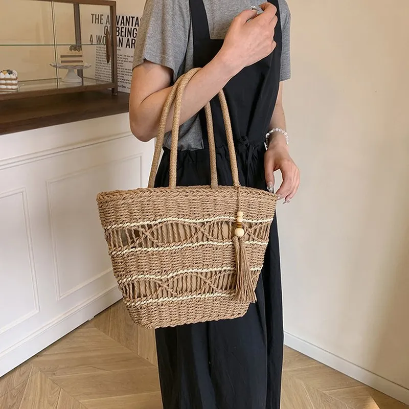 Women Bags Handmade - Hollow Woven Straw Shoulder Bag Handmade