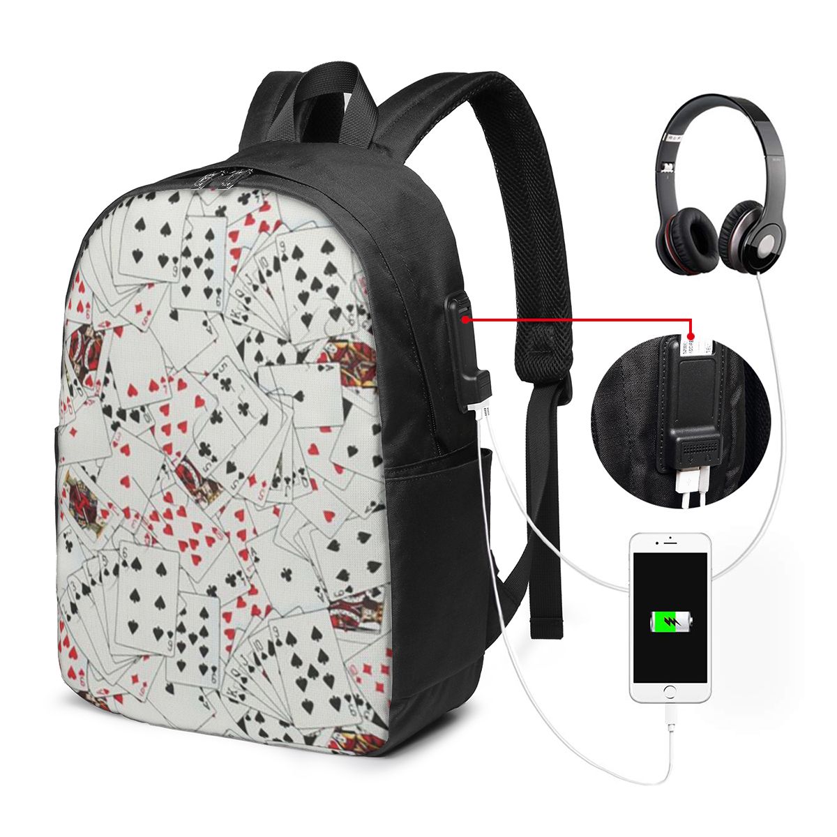 Women Bags College - Playing Cards Poker Print Backpack Travel
