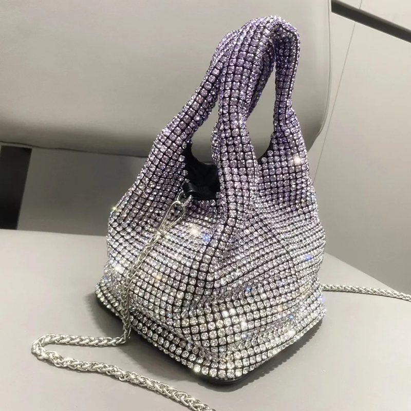 Women Bags Collection - Fashionable Diamond-embellished Water Bucket Shape Evening