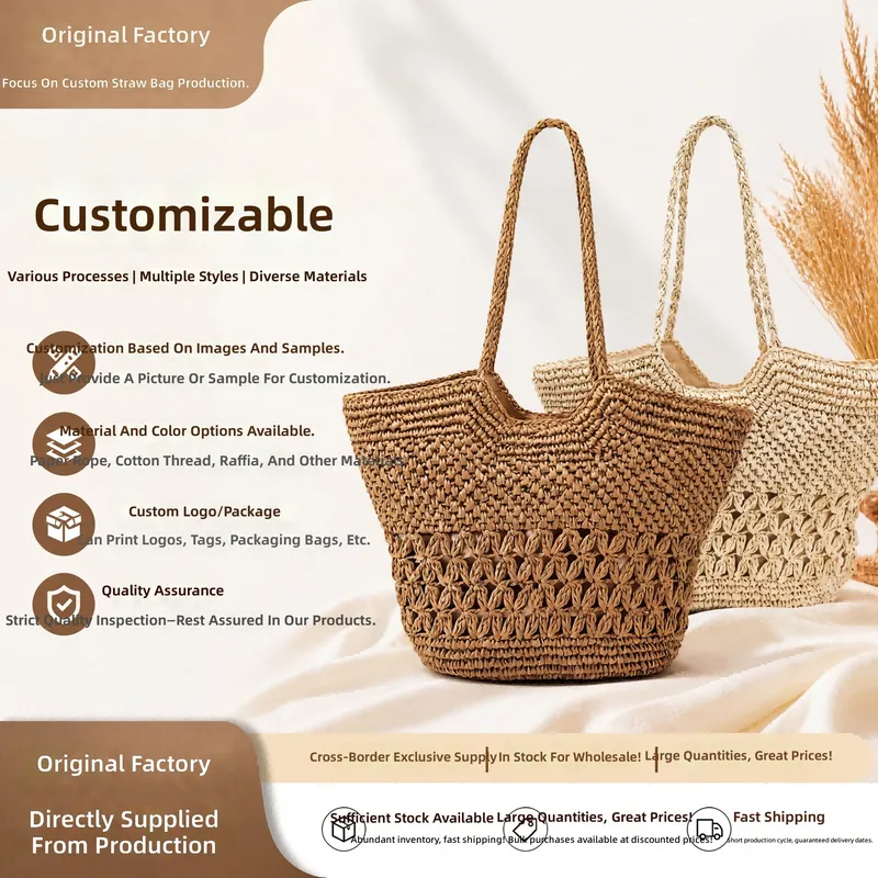 Women Bags Handmade - Hollow Woven Paper Rope Straw Tote