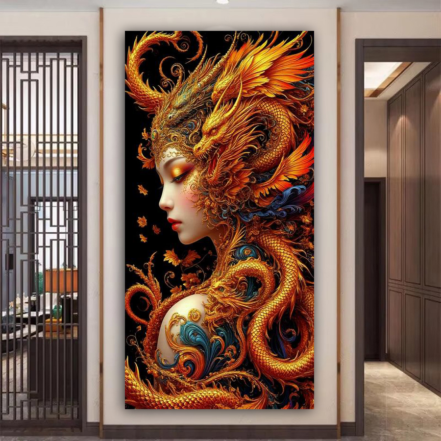 Women Bags Golden - Golden Dragon Woman Picture Large Size
