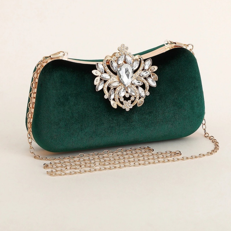 Dark Green Velvet Clutch Bag L - Women Bags Golden 리뷰 및 가격