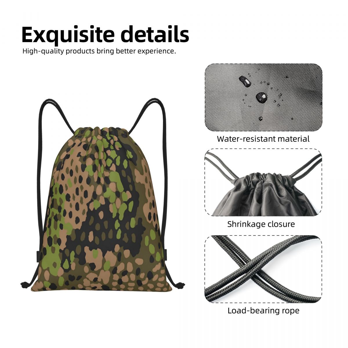 Custom WW2 Camo Drawstring Bac - Women Bags Germany 리뷰 및 가격