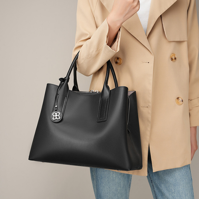 Women Black Genuine Leather St - Top Handle Structured 리뷰 및 가격