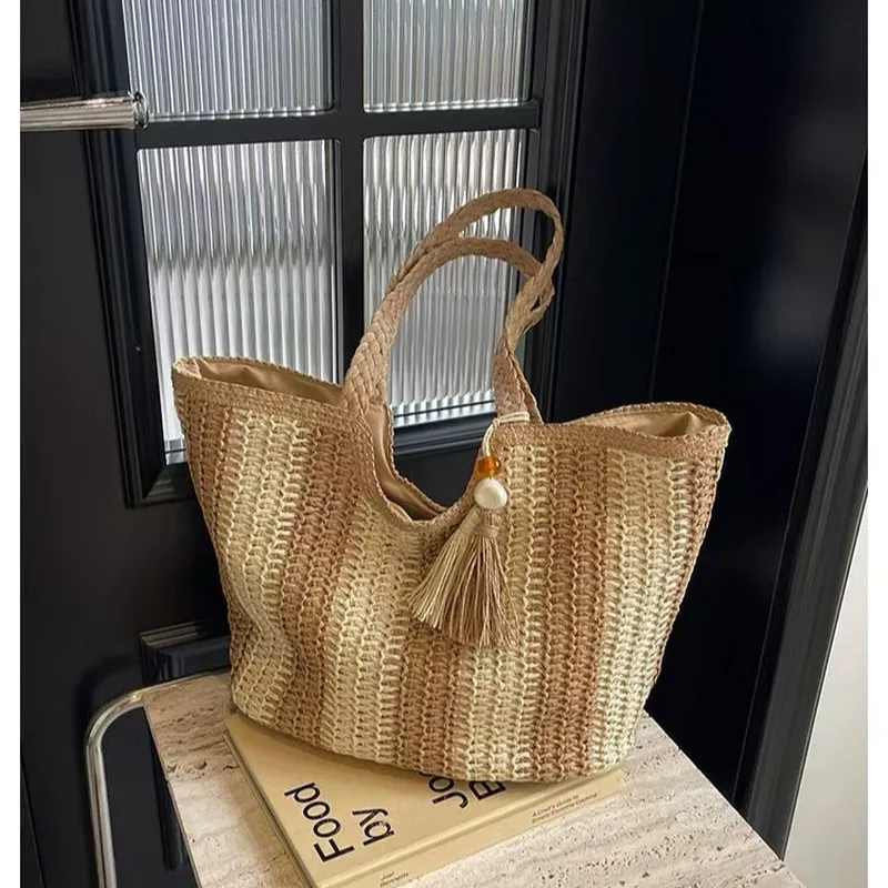 Striped woven straw tote bag f - Women'S Bag 리뷰 및 가격