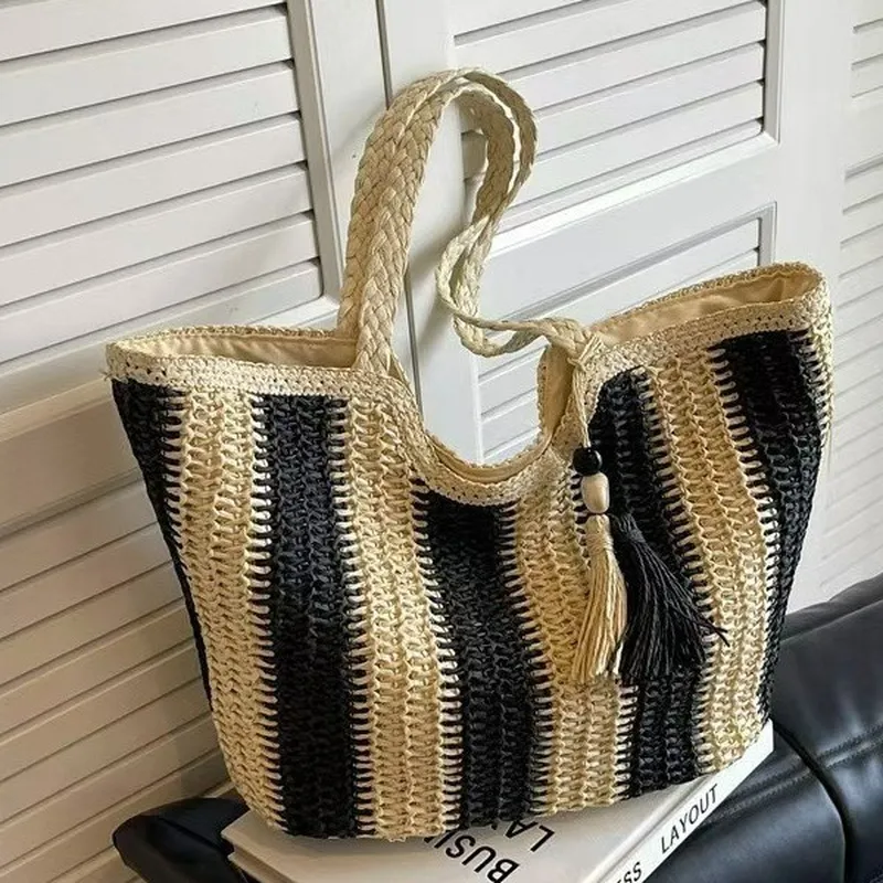 Striped woven straw tote bag f - Women'S Bag 리뷰 및 가격