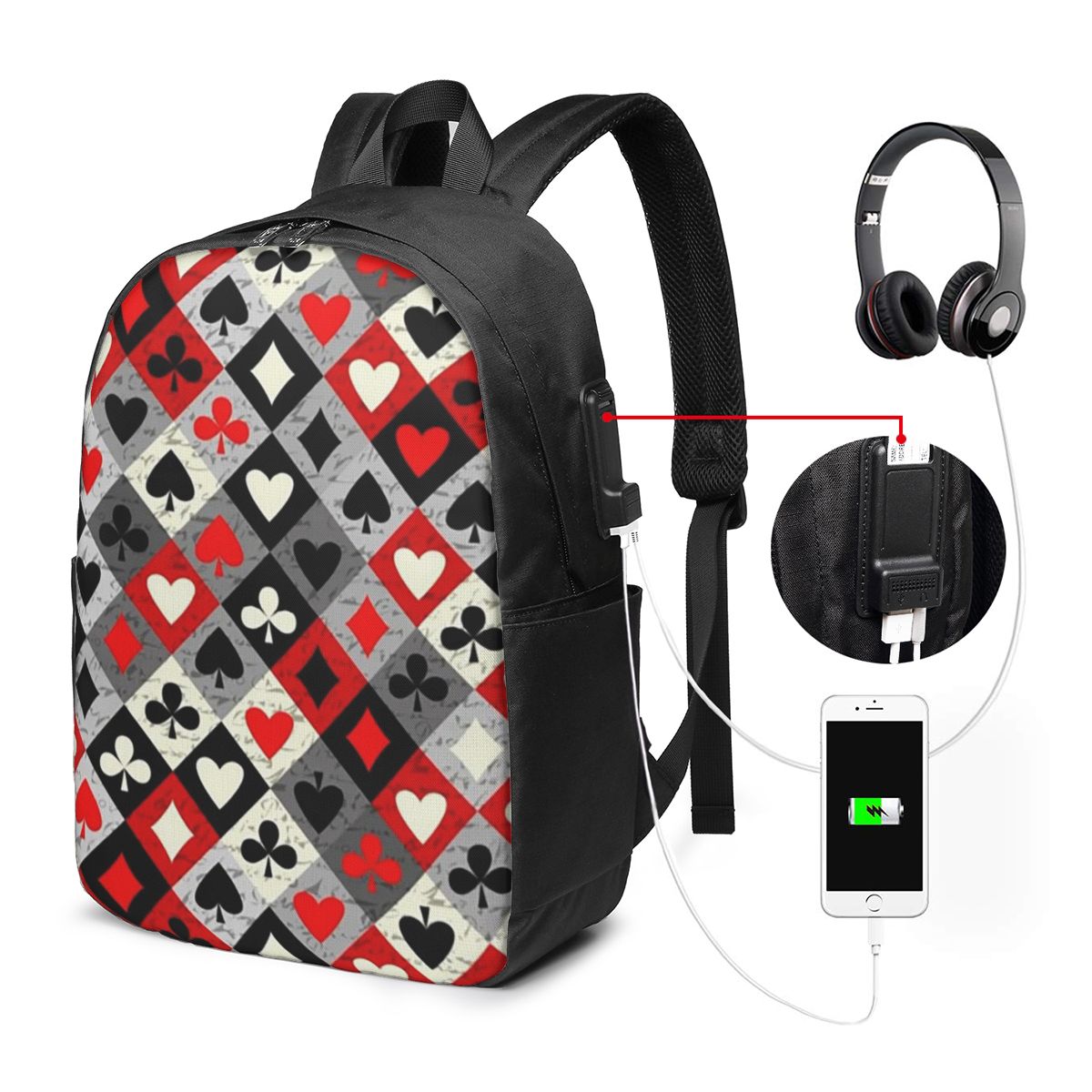 Playing Cards Poker Print Back - Women Bags College 리뷰 및 가격