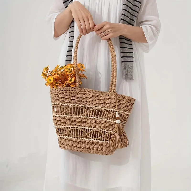 Hollow-Shoulder Straw Tote Bag - Women'S Bag 리뷰 및 가격