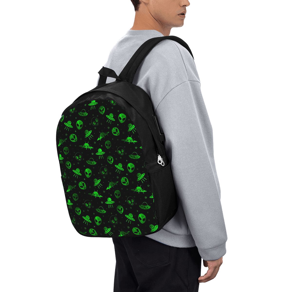 Aliens And UFOs Pattern Backpa - Women Bags College 리뷰 및 가격