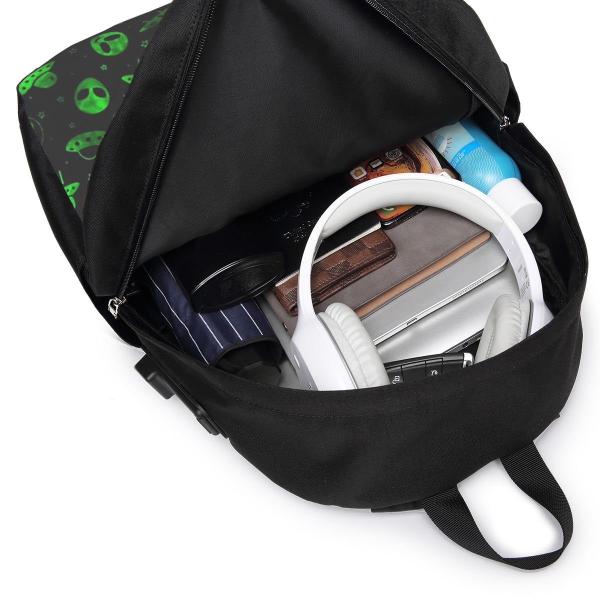 Aliens And UFOs Pattern Backpa - Women Bags College 리뷰 및 가격