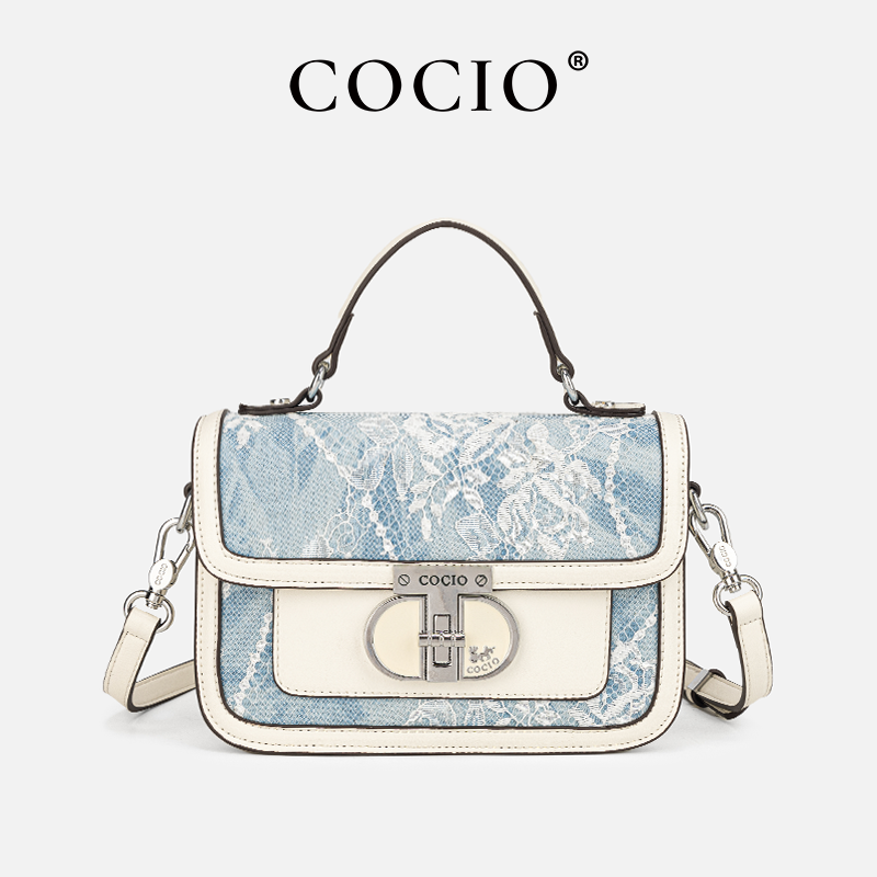 Women Blue White Lace Flap Han - Top Handle Structured 리뷰 및 가격