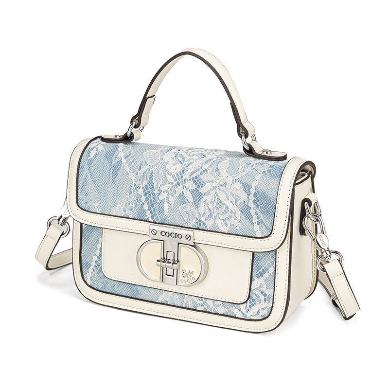 Women Blue White Lace Flap Han - Top Handle Structured 리뷰 및 가격